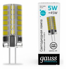 Лампа cветодиодная Gauss G4 5W 4100K прозрачная 18025